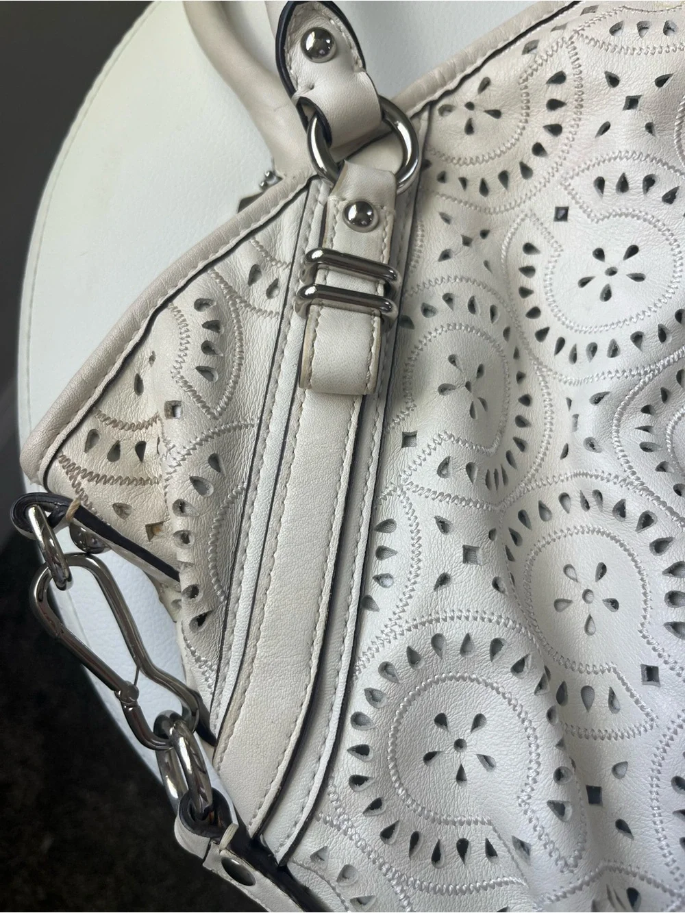 COACH 16997 MADISON SOPHIA LASER CUT OP ART 2-WAY LEATHER HANDBAG